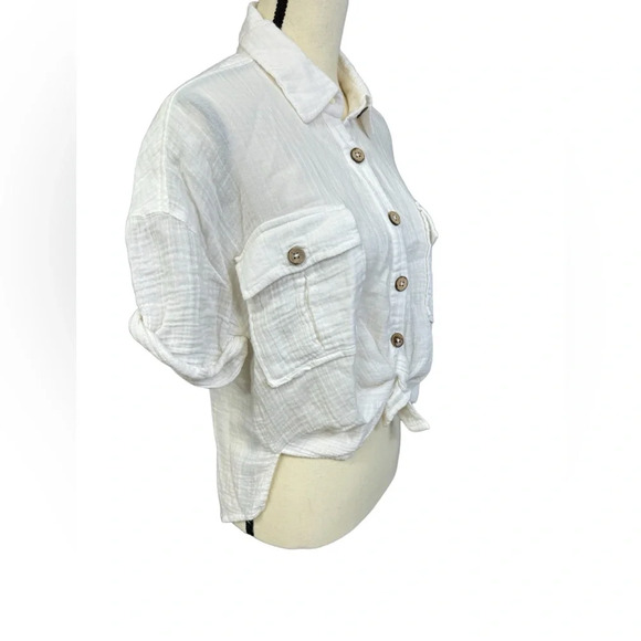 Free People 100% Cotton Tie-Front Button Up Top Size Small - Picture 2 of 6